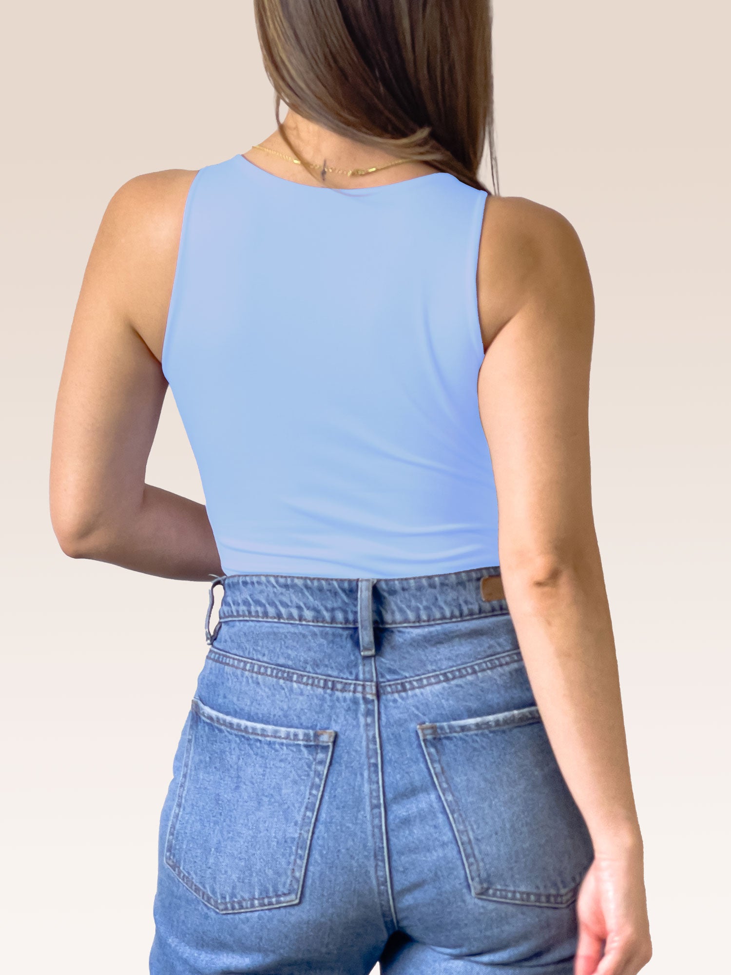 Body Básico Cuello Redondo Doble tela, Azul Celeste , Talla Única