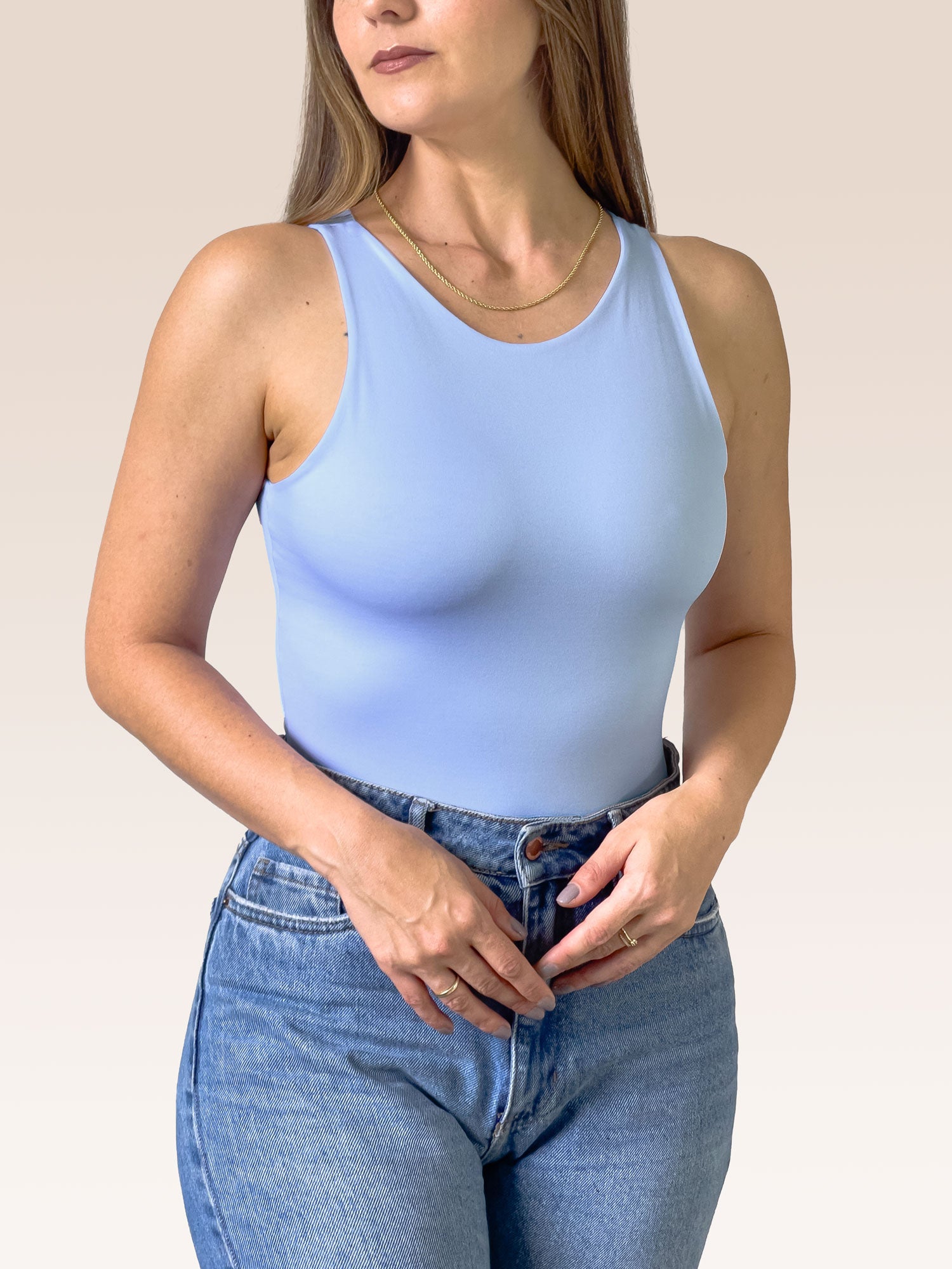 Body Básico Cuello Redondo Doble tela, Azul Celeste , Talla Única