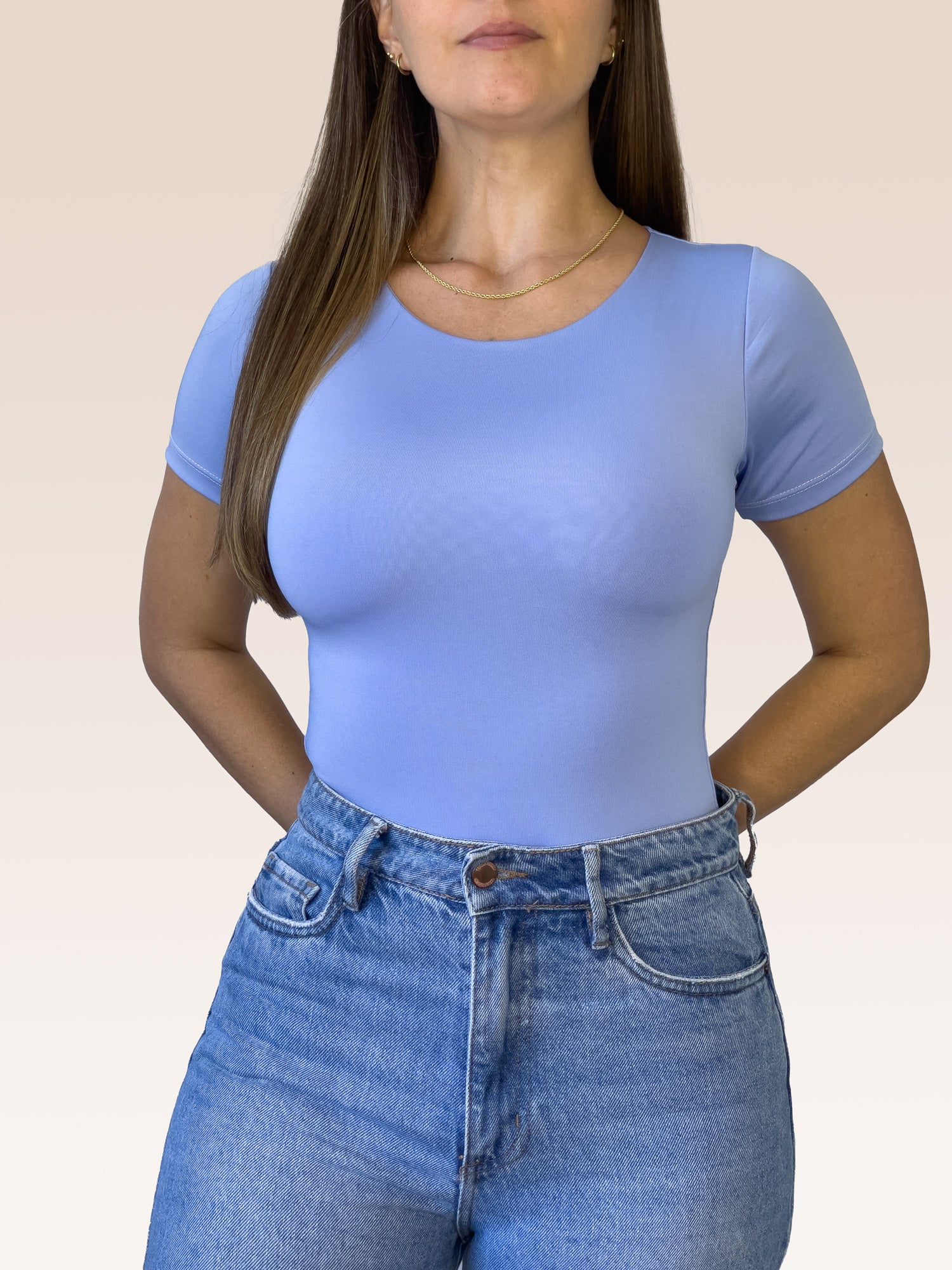 Body Manga Corta Doble tela Azul Celeste Talla Única