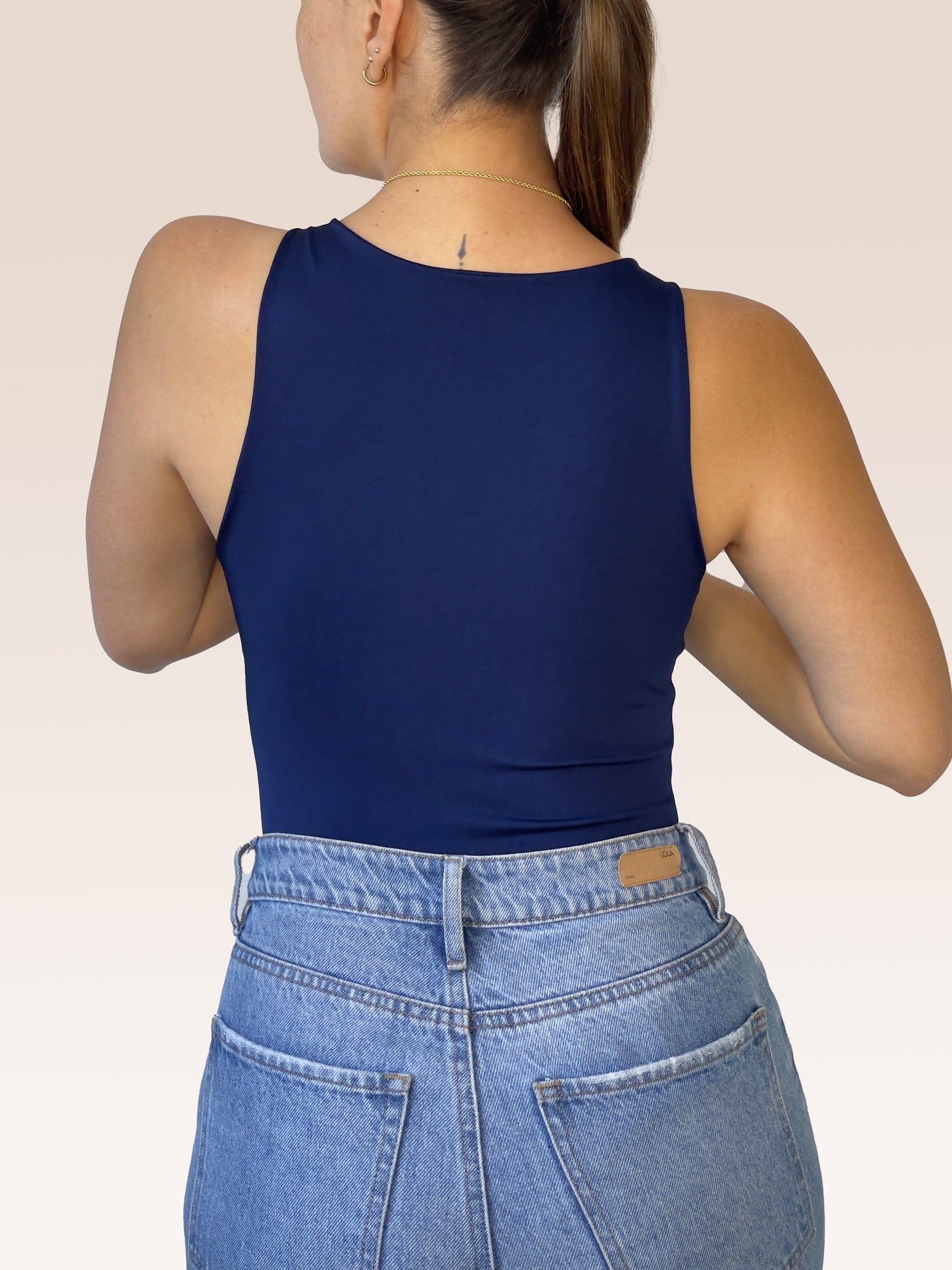 Body Básico Cuello Redondo Doble tela, Azul Oscuro , Talla Única