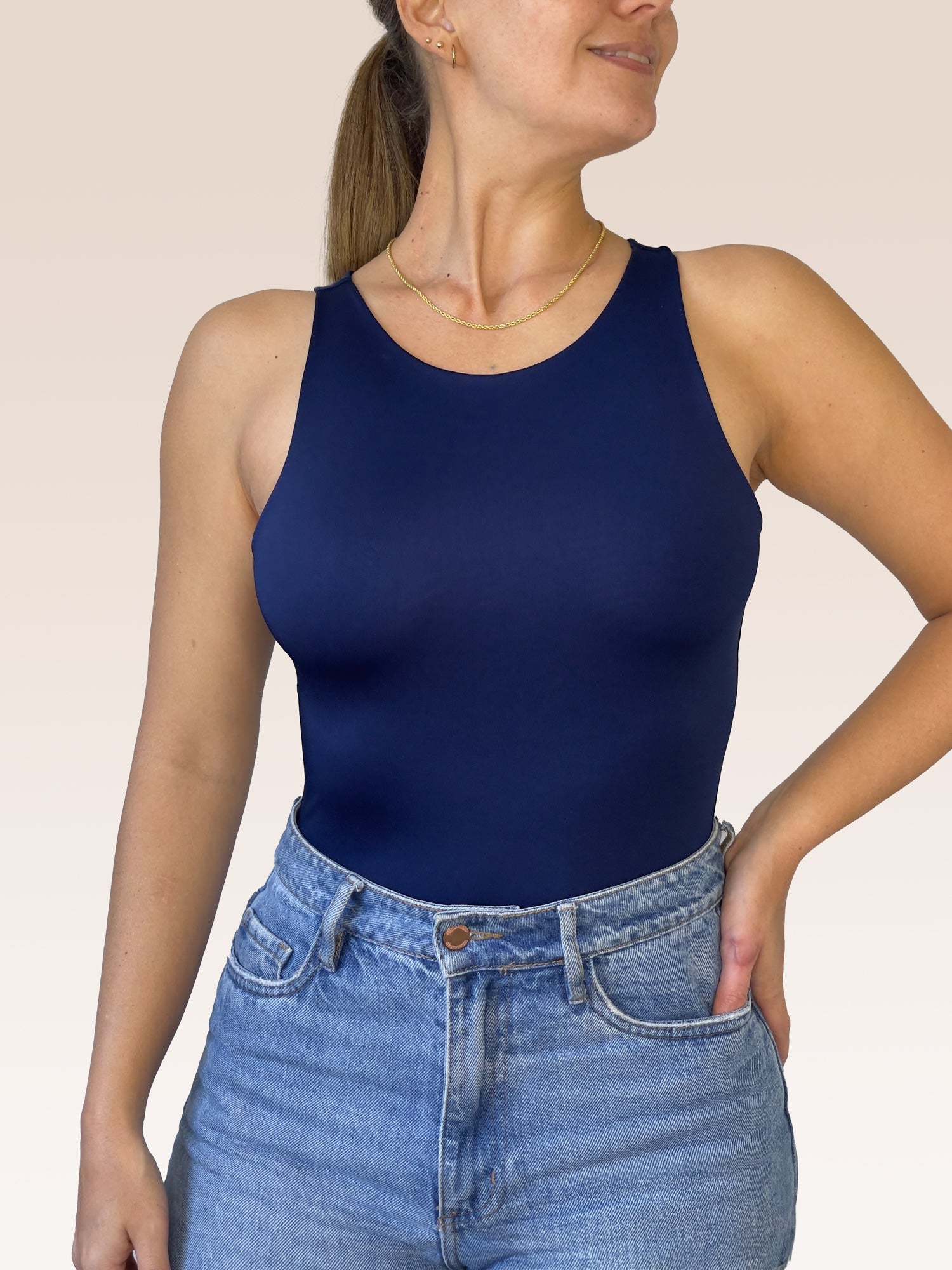 Body Básico Cuello Redondo Doble tela, Azul Oscuro , Talla Única