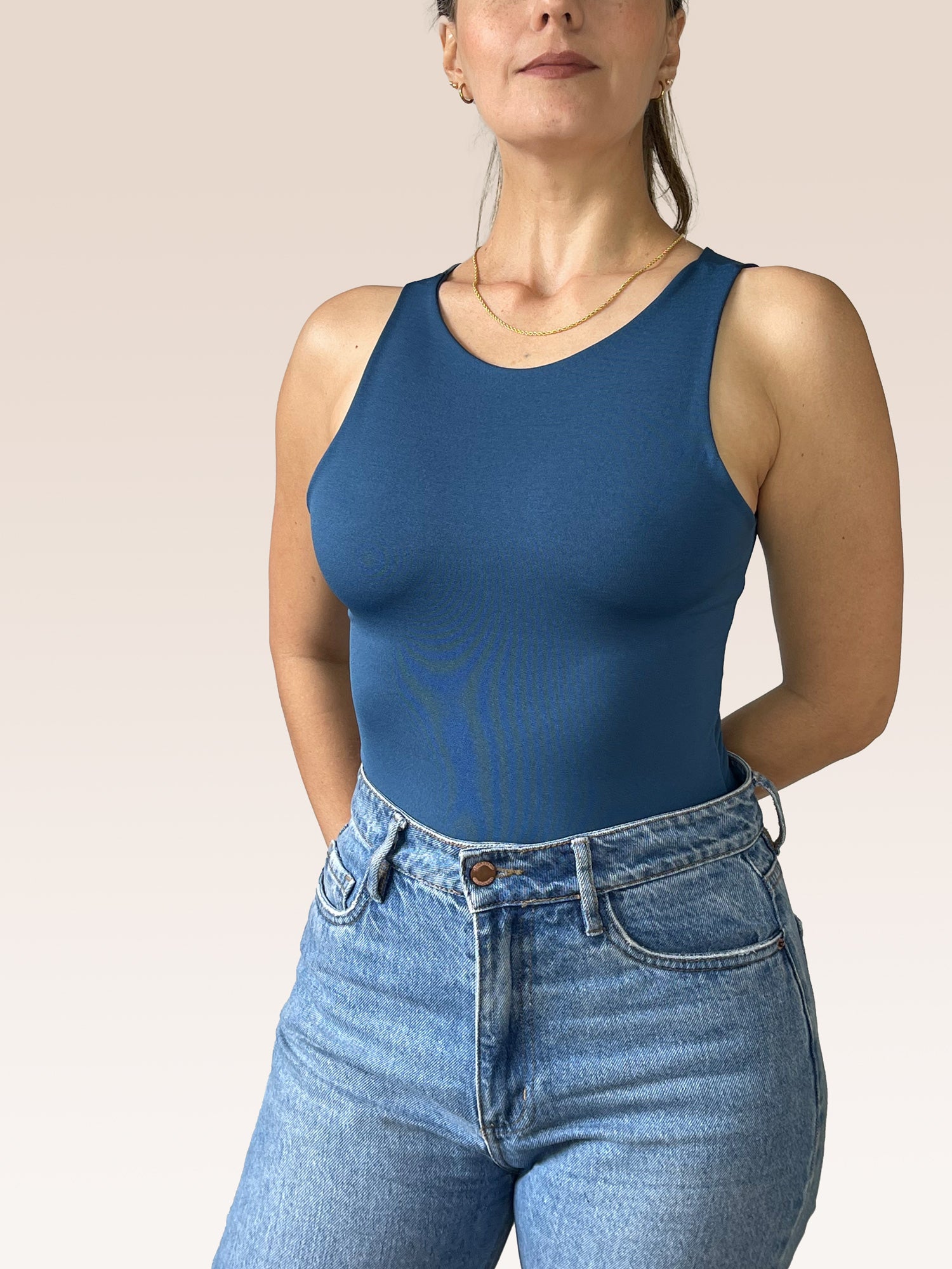 Body Básico Cuello Redondo Doble tela, Azul Petróleo , Talla Única