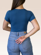 Body Manga Corta Doble tela Azul Petróleo Talla Única