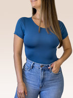Body Manga Corta Doble tela Azul Petróleo Talla Única