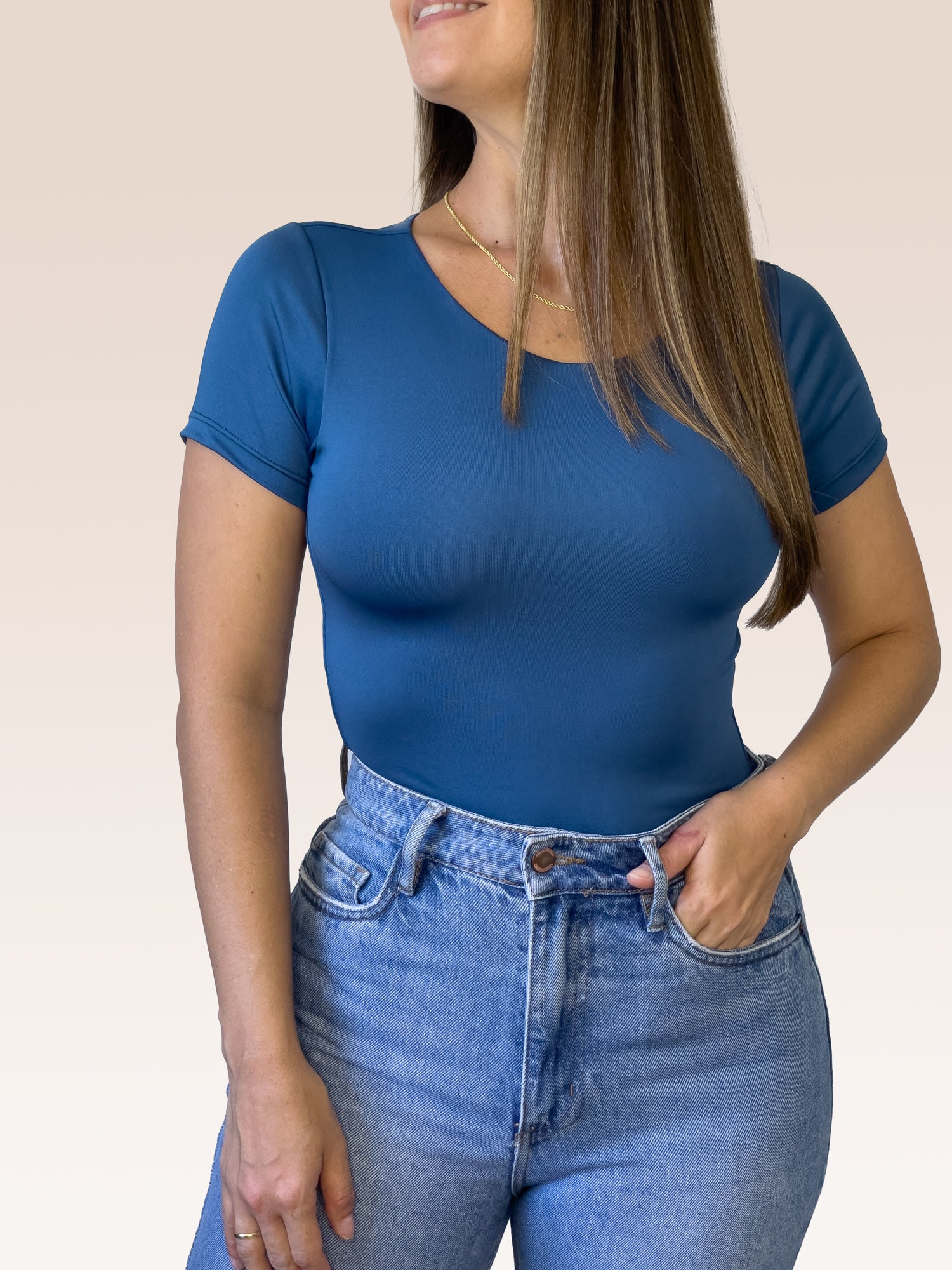 Body Manga Corta Doble tela Azul Petróleo Talla Única