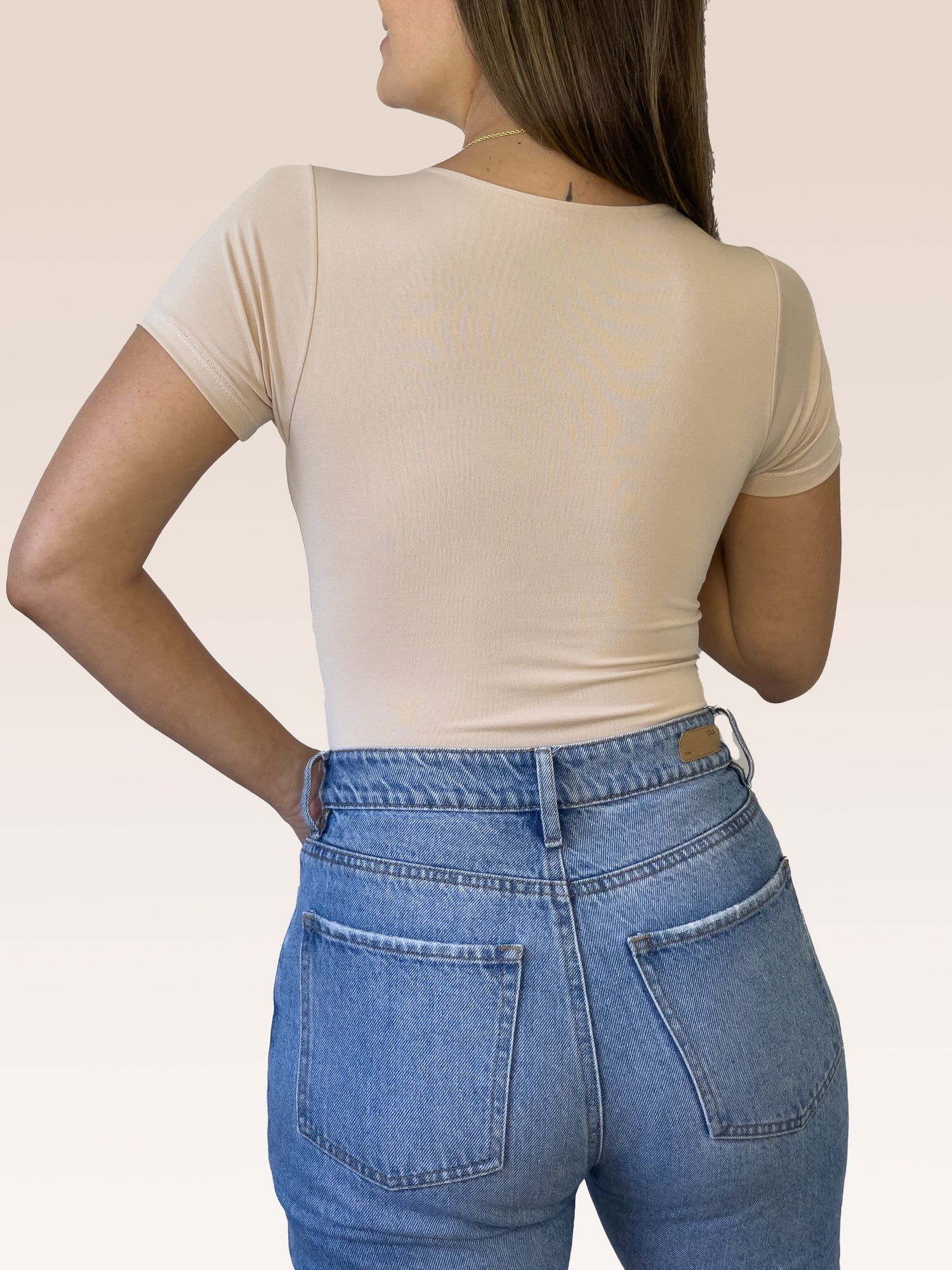 Body Manga Corta Doble tela Beige Talla Única