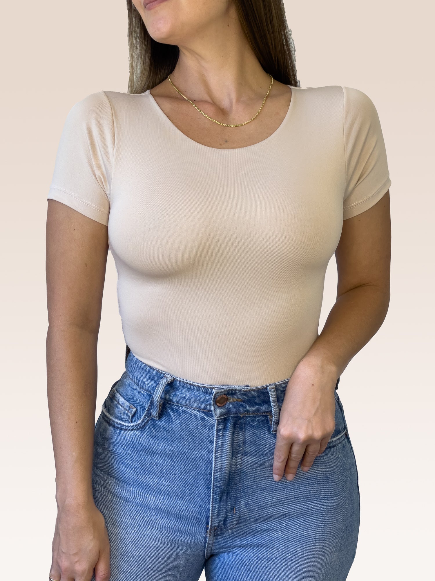 Body Manga Corta Doble tela Beige Talla Única