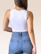 Body Básico Cuello Redondo Doble tela, Blanco , Talla Única