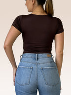 Body Manga Corta Doble tela Chocolate Talla Única