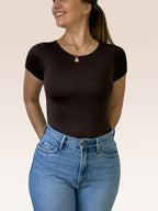 Body Manga Corta Doble tela Café Talla Única