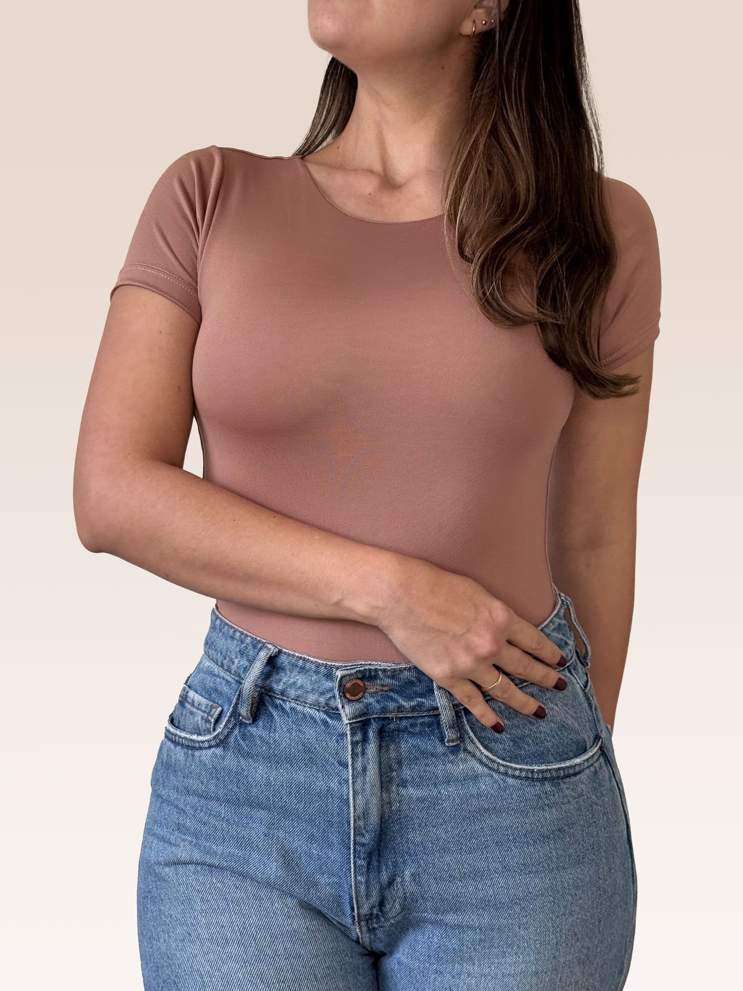 Body Manga Corta Doble tela Chocolate Talla Única