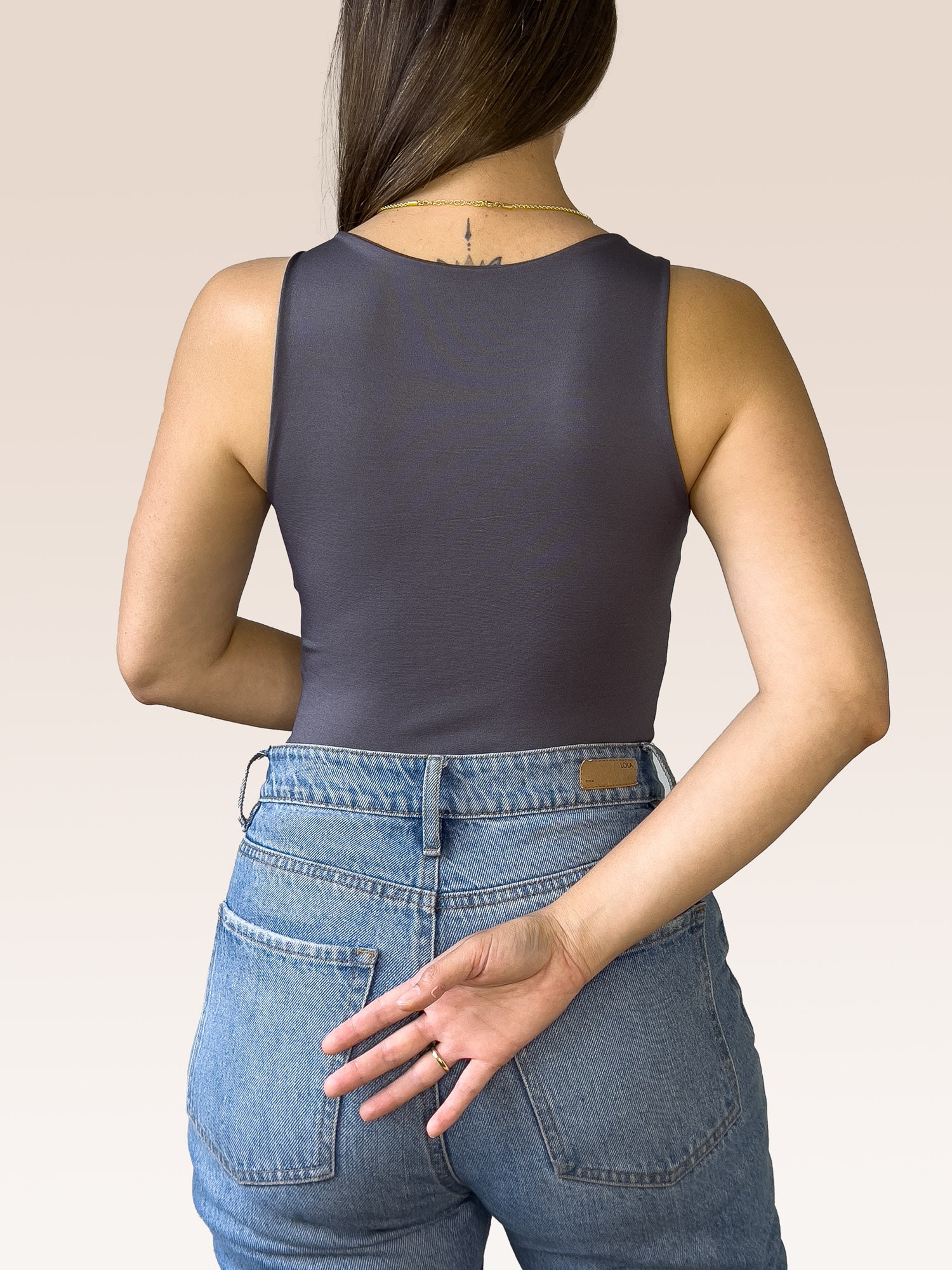 Body Básico Cuello Redondo Doble tela, Gris , Talla Única