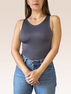 Body Básico Cuello Redondo Doble tela, Gris , Talla Única