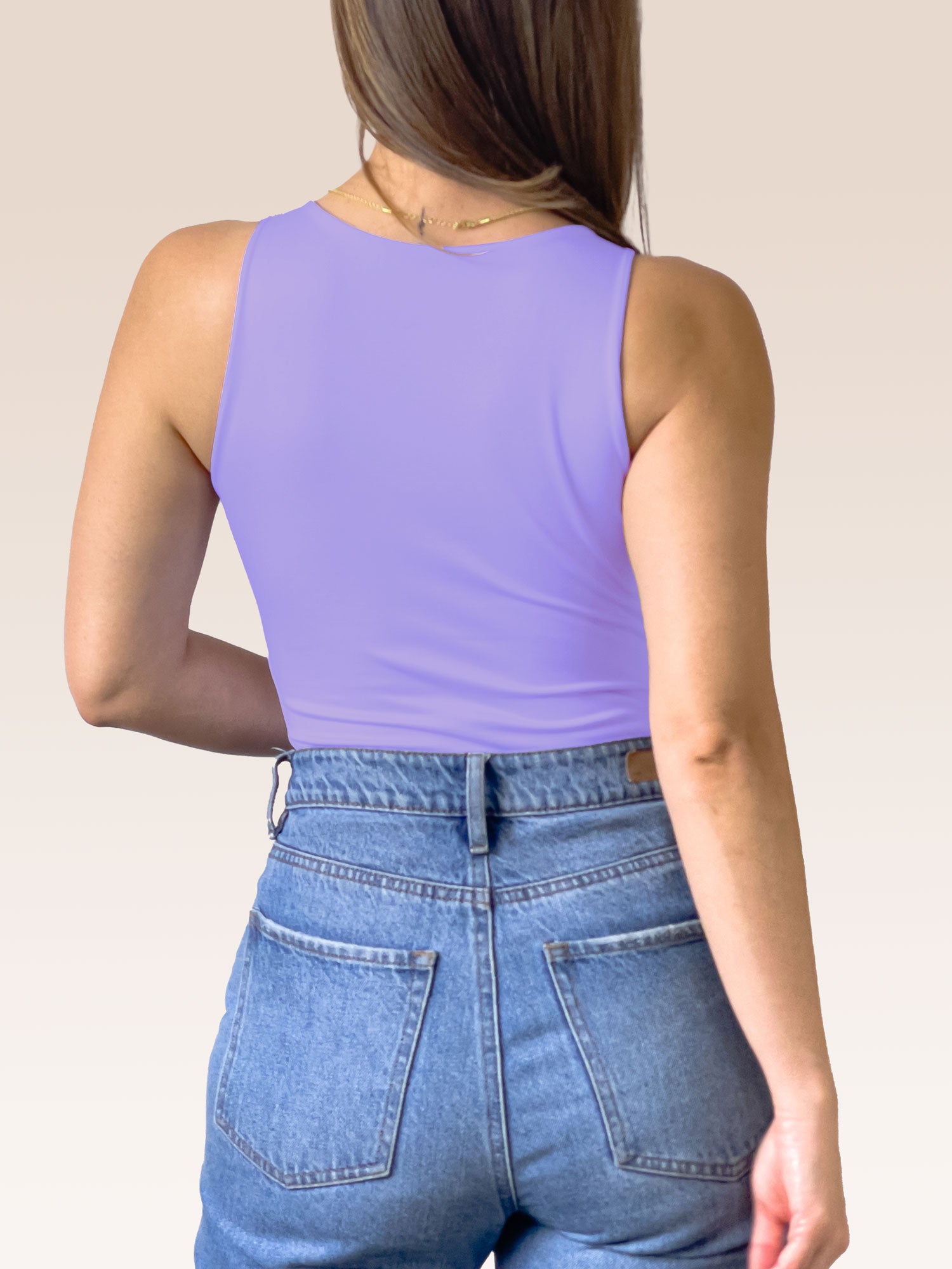 Body Básico Cuello Redondo Doble tela, Lila , Talla Única
