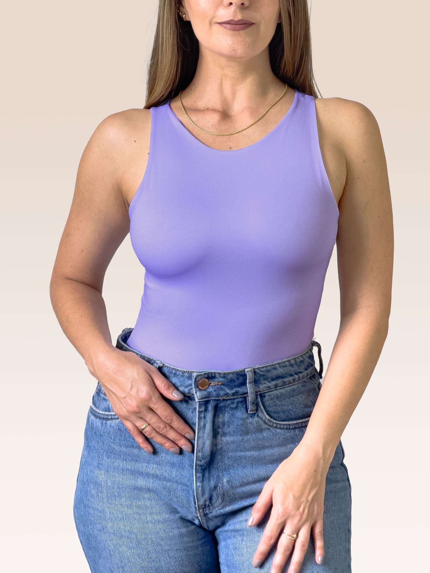 Body Básico Cuello Redondo Doble tela, Lila , Talla Única