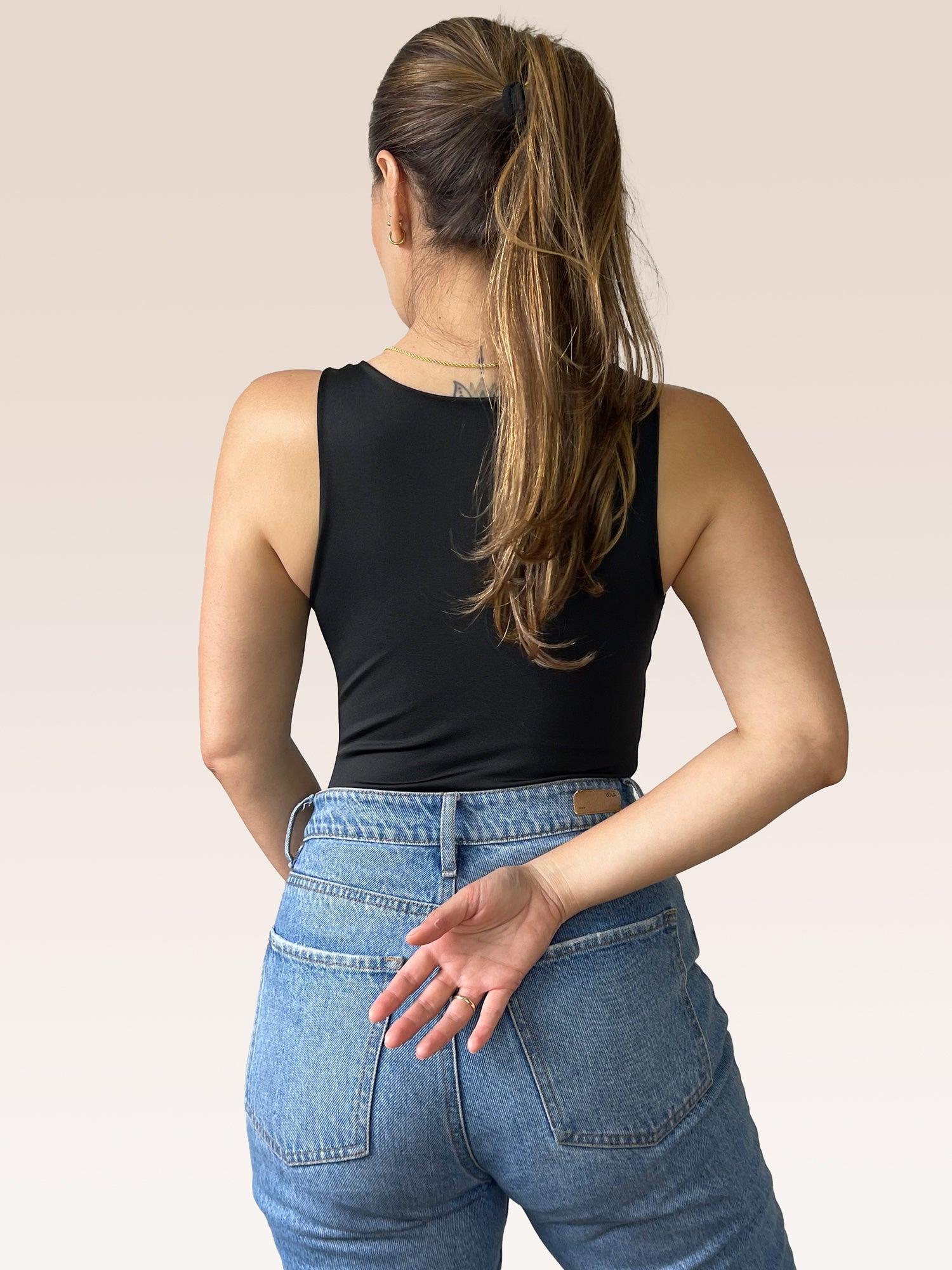 Body Básico Cuello Redondo Doble tela, Negro , Talla Única