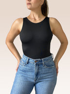 Body Básico Cuello Redondo Doble tela, Negro , Talla Única