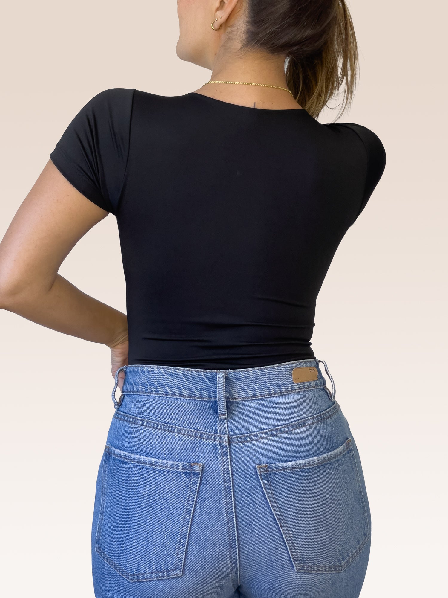 Body Manga Corta Doble tela Negro Talla Única