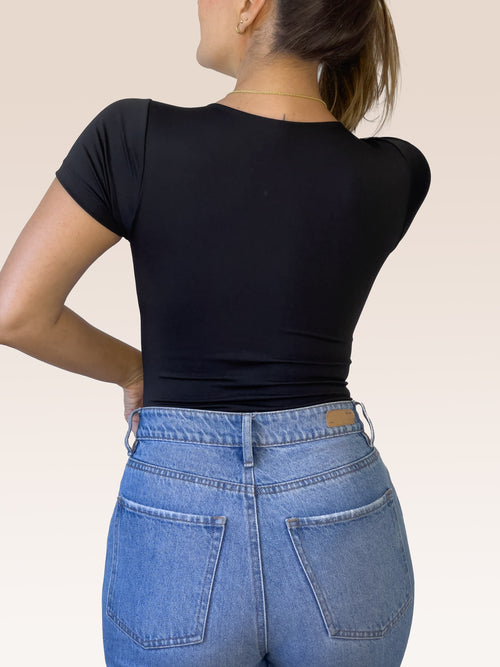 Body Manga Corta Doble tela Negro Talla Única