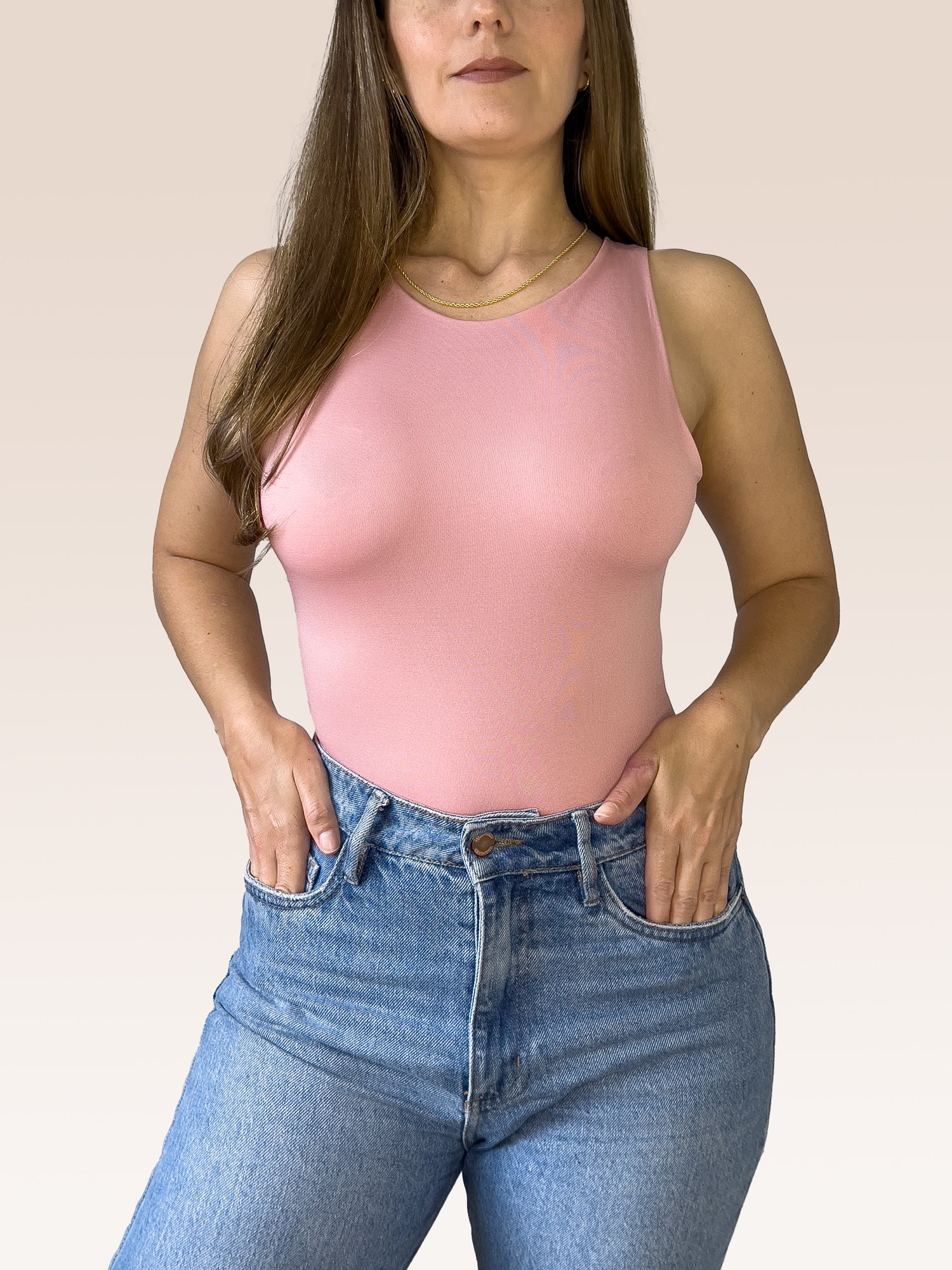 Body Básico Cuello Redondo Doble tela, Rosa Viejo , Talla Única