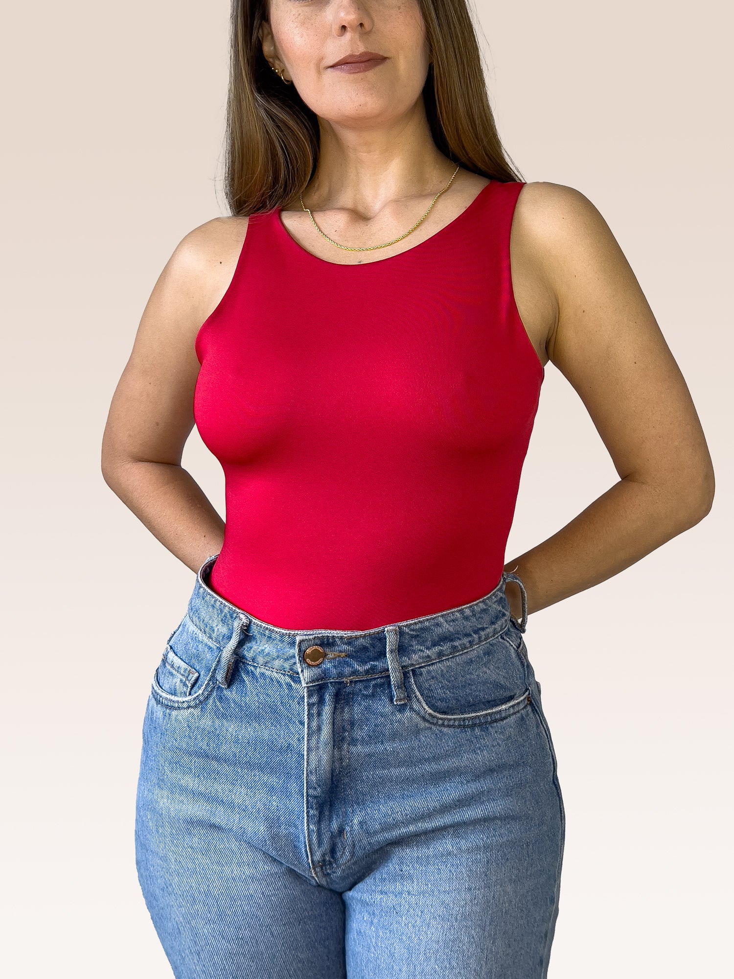 Body Básico Cuello Redondo Doble tela, Rojo , Talla Única