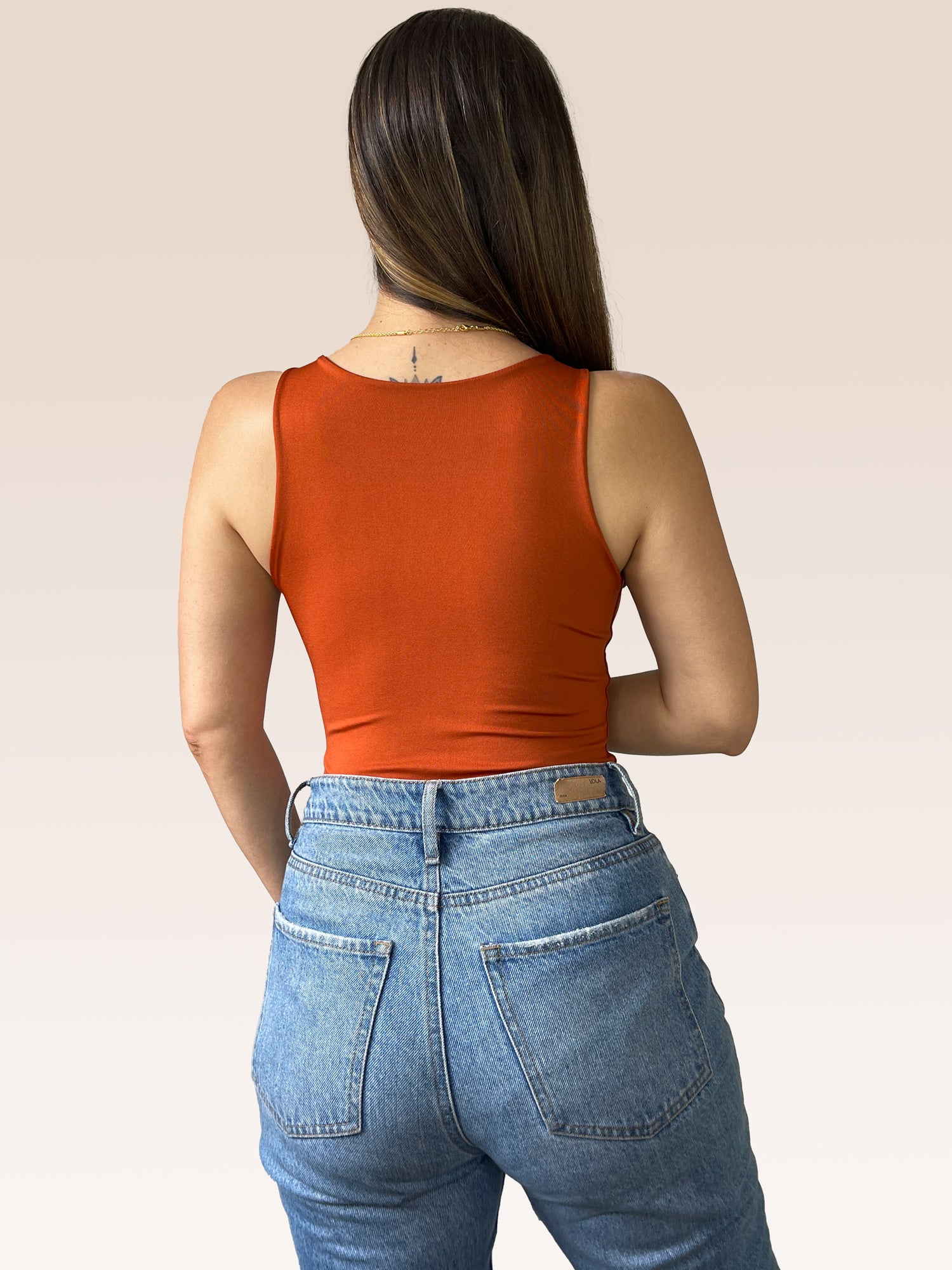 Body Básico Cuello Redondo Doble tela, Terracota , Talla Única