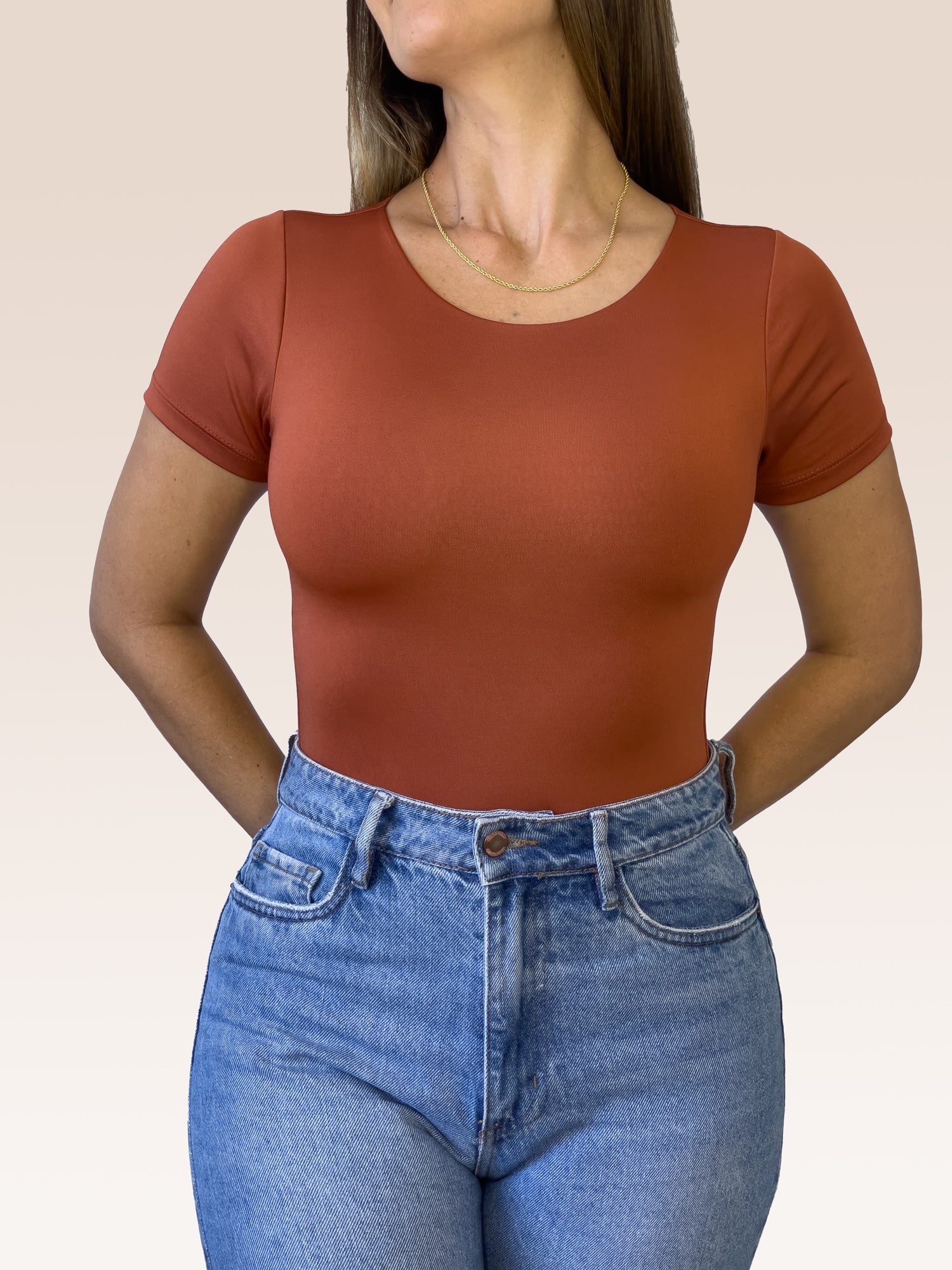 Body Manga Corta Doble tela Terracota Talla Única