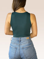Body Básico Cuello Redondo Doble tela, Verde Oscuro , Talla Única