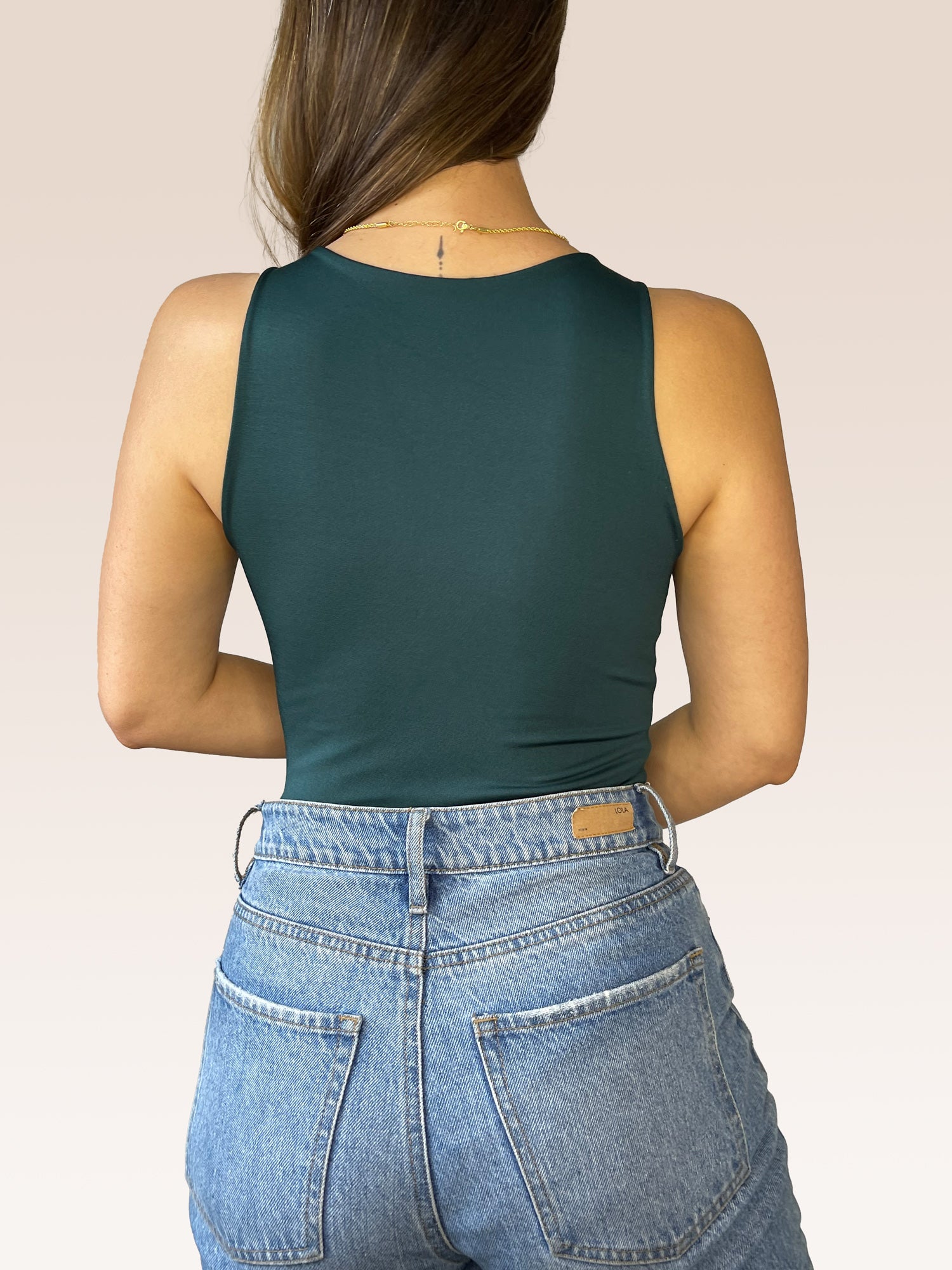 Body Básico Cuello Redondo Doble tela, Verde Oscuro , Talla Única