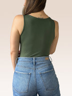 Body Básico Cuello Redondo Doble tela, Verde Militar , Talla Única