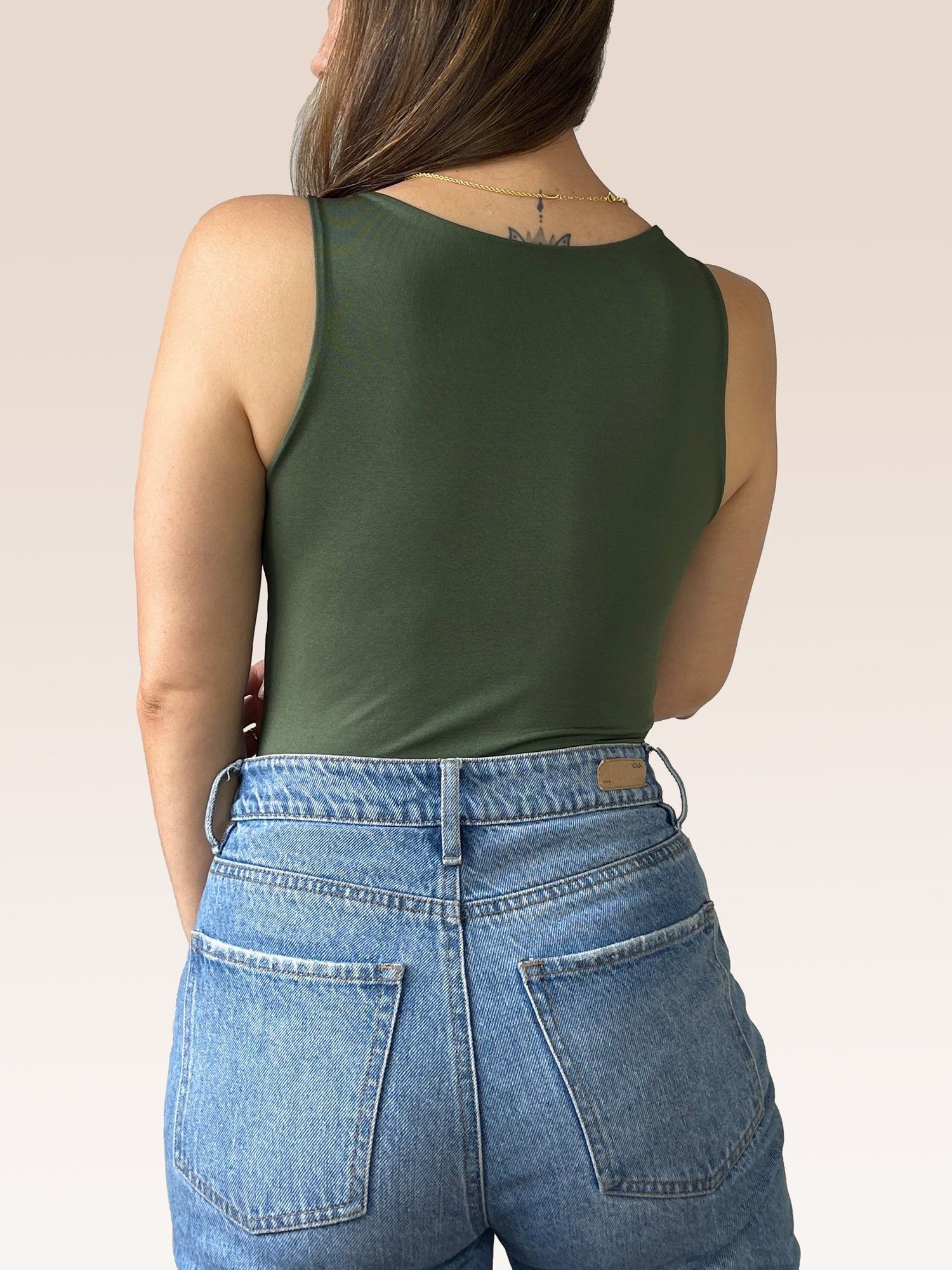 Body Básico Cuello Redondo Doble tela, Verde Militar , Talla Única