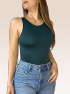Body Básico Cuello Redondo Doble tela, Verde Oscuro , Talla Única