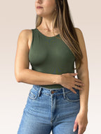 Body Básico Cuello Redondo Doble tela, Verde Militar , Talla Única