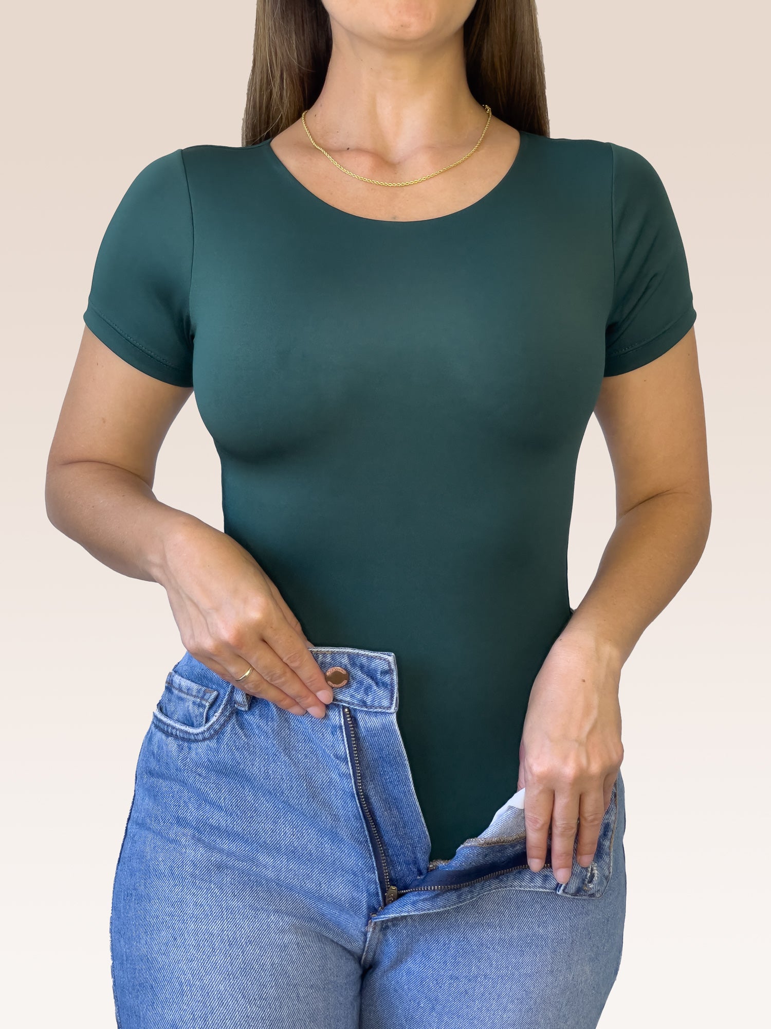 Body Manga Corta Doble tela Verde Oscuro Talla Única