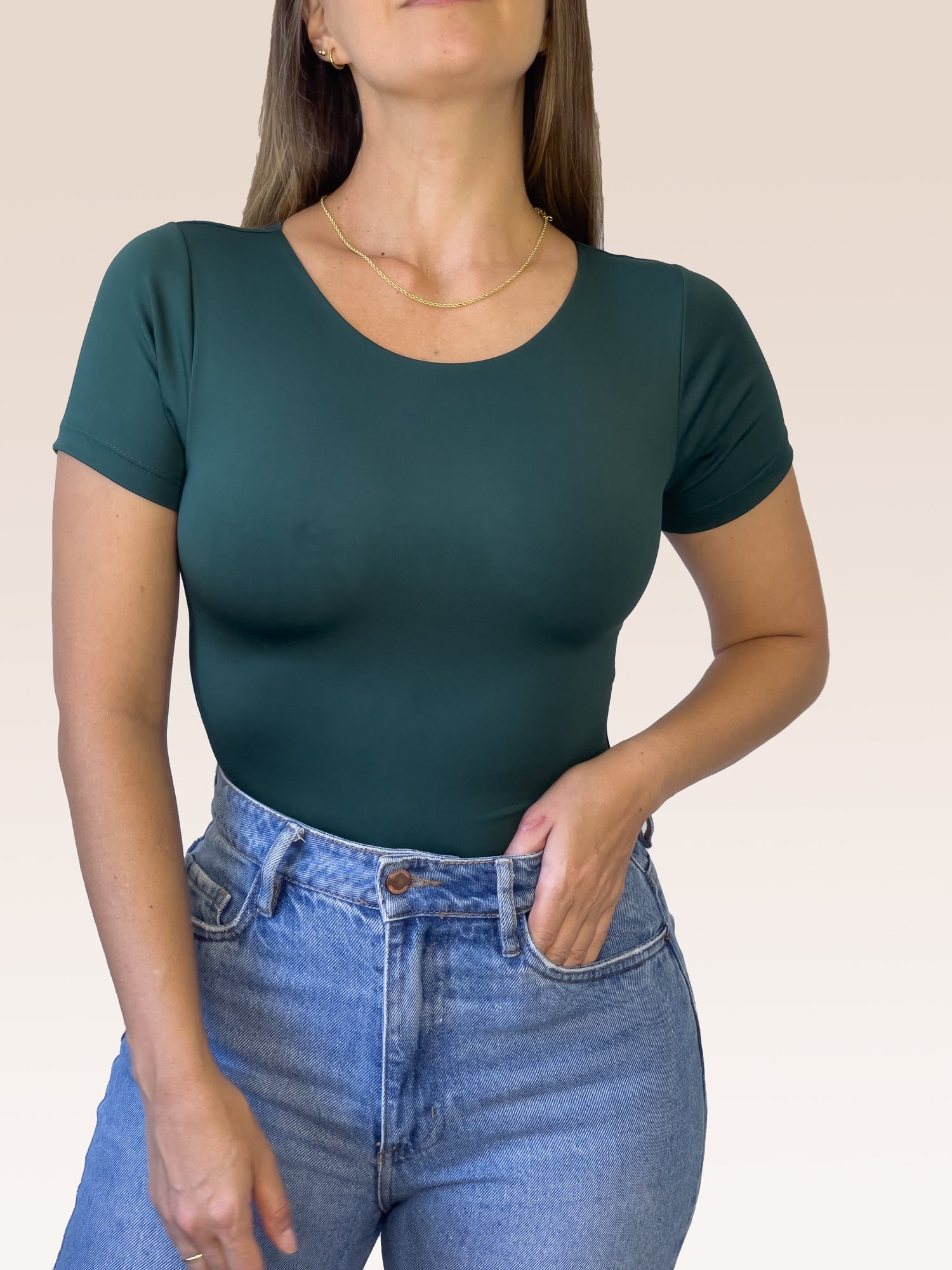 Body Manga Corta Doble tela Verde Oscuro Talla Única