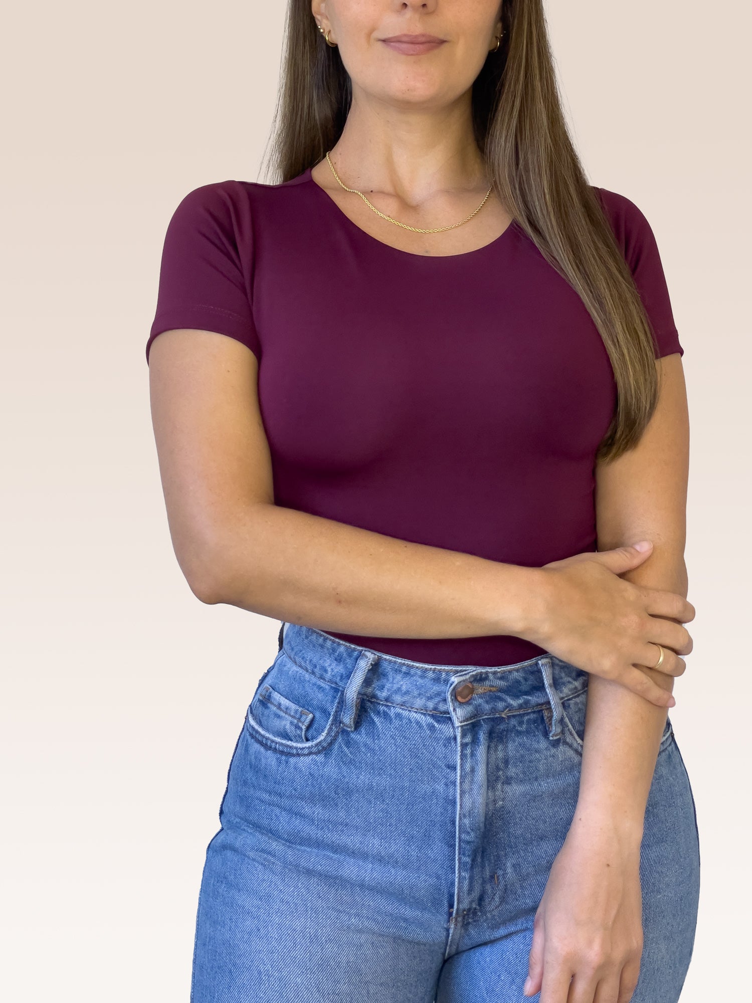 Body Manga Corta Doble tela Vinotinto Talla Única