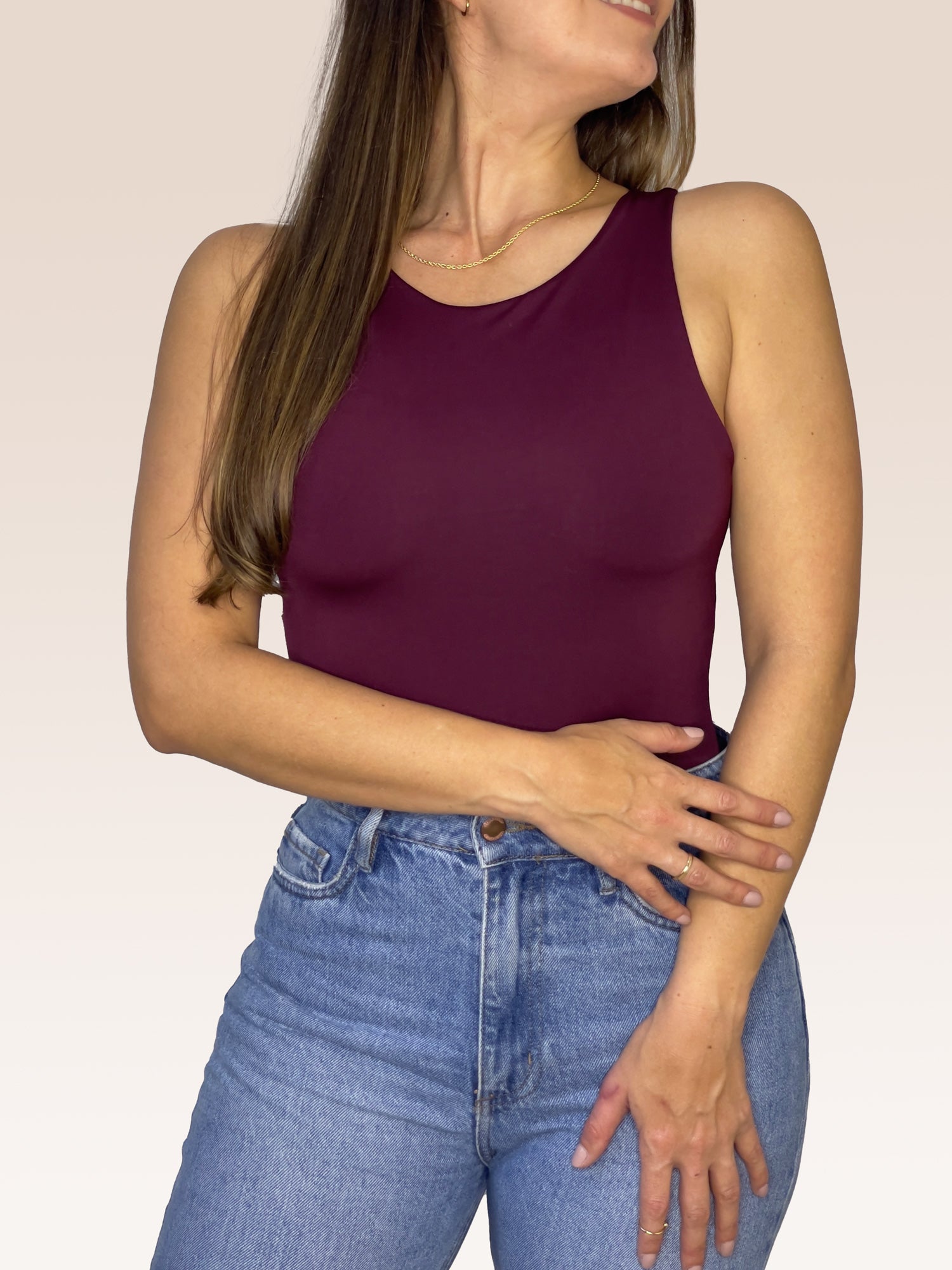 Body Básico Cuello Redondo Doble tela, Vinotinto , Talla Única