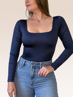 Body Manga Larga Escote Cuadrado Azul oscuro, frente
