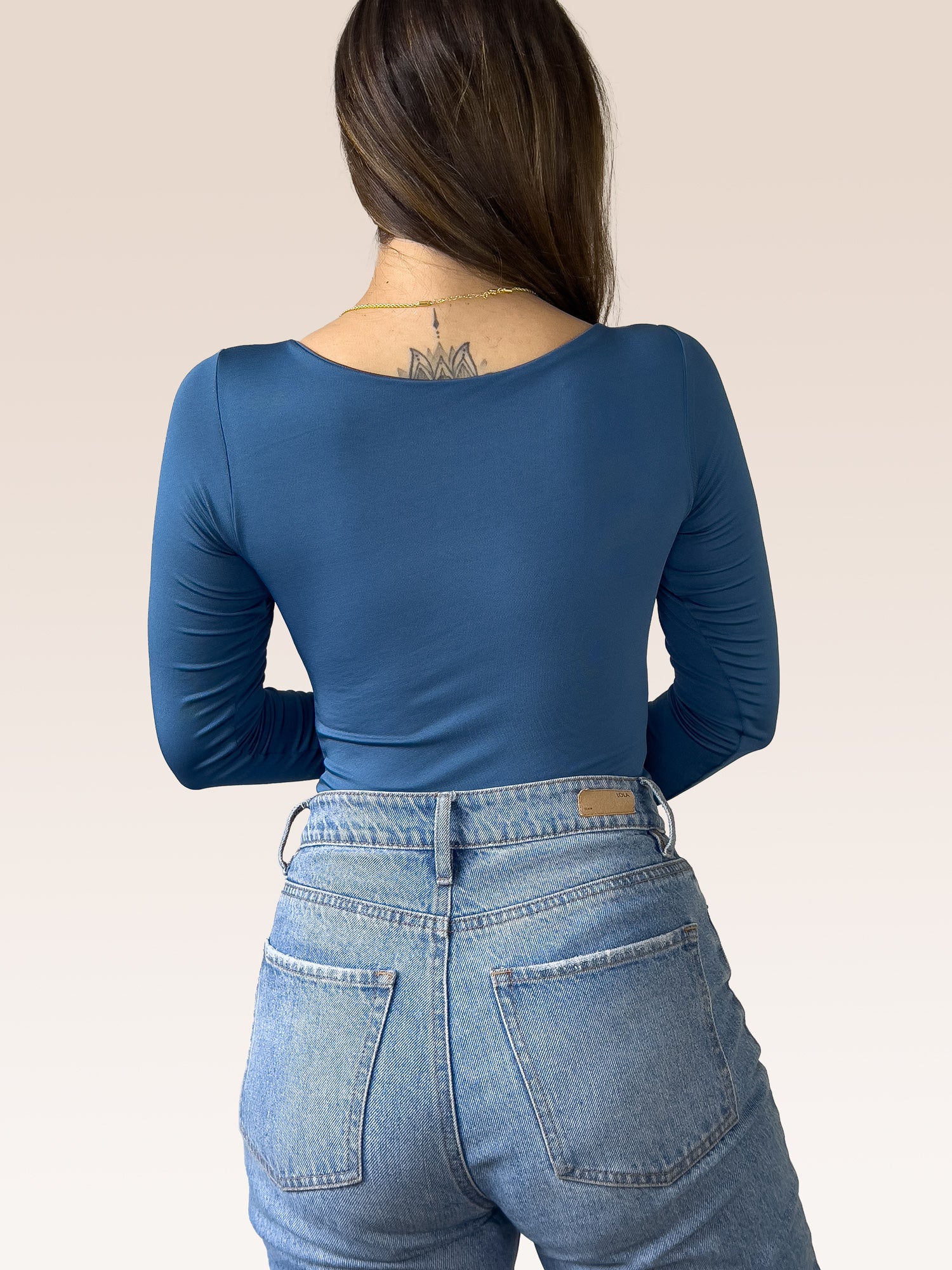 Body Manga Larga Escote Cuadrado AZUL PETRÓLEO , Espalda