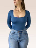Body Manga Larga Escote Cuadrado AZUL PETRÓLEO , Frente 2