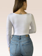Body Manga Larga Escote Cuadrado BLANCO , Espalda