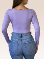 Body Manga Larga Escote Cuadrado LILA ,Espalda