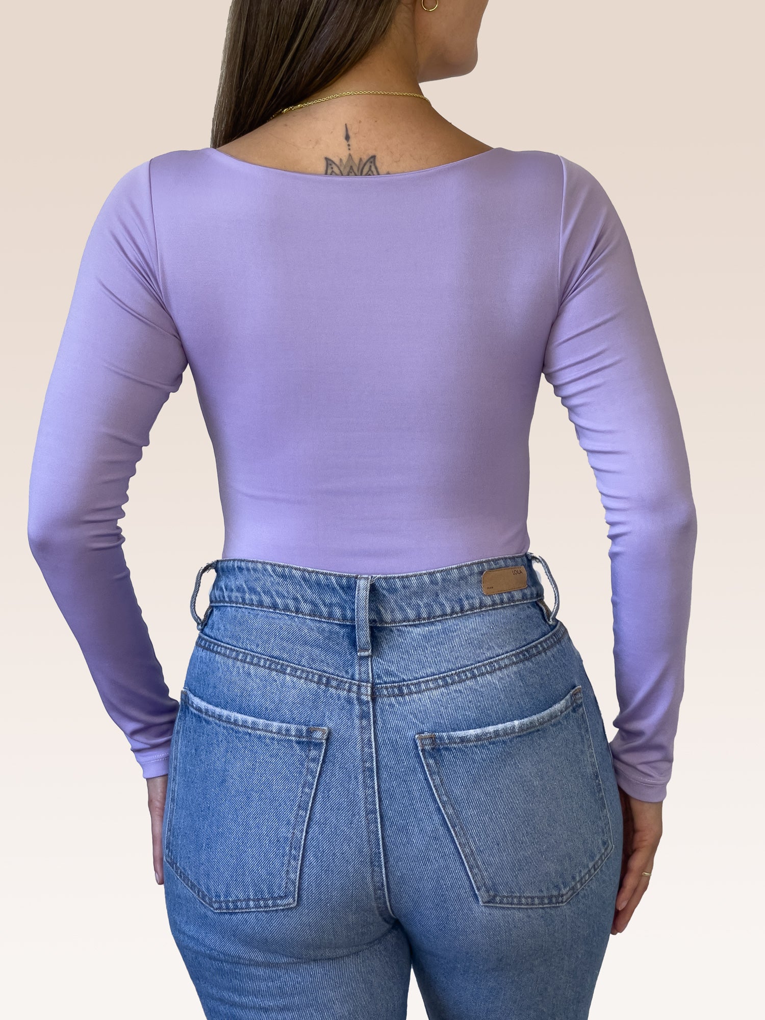 Body Manga Larga Escote Cuadrado LILA ,Espalda