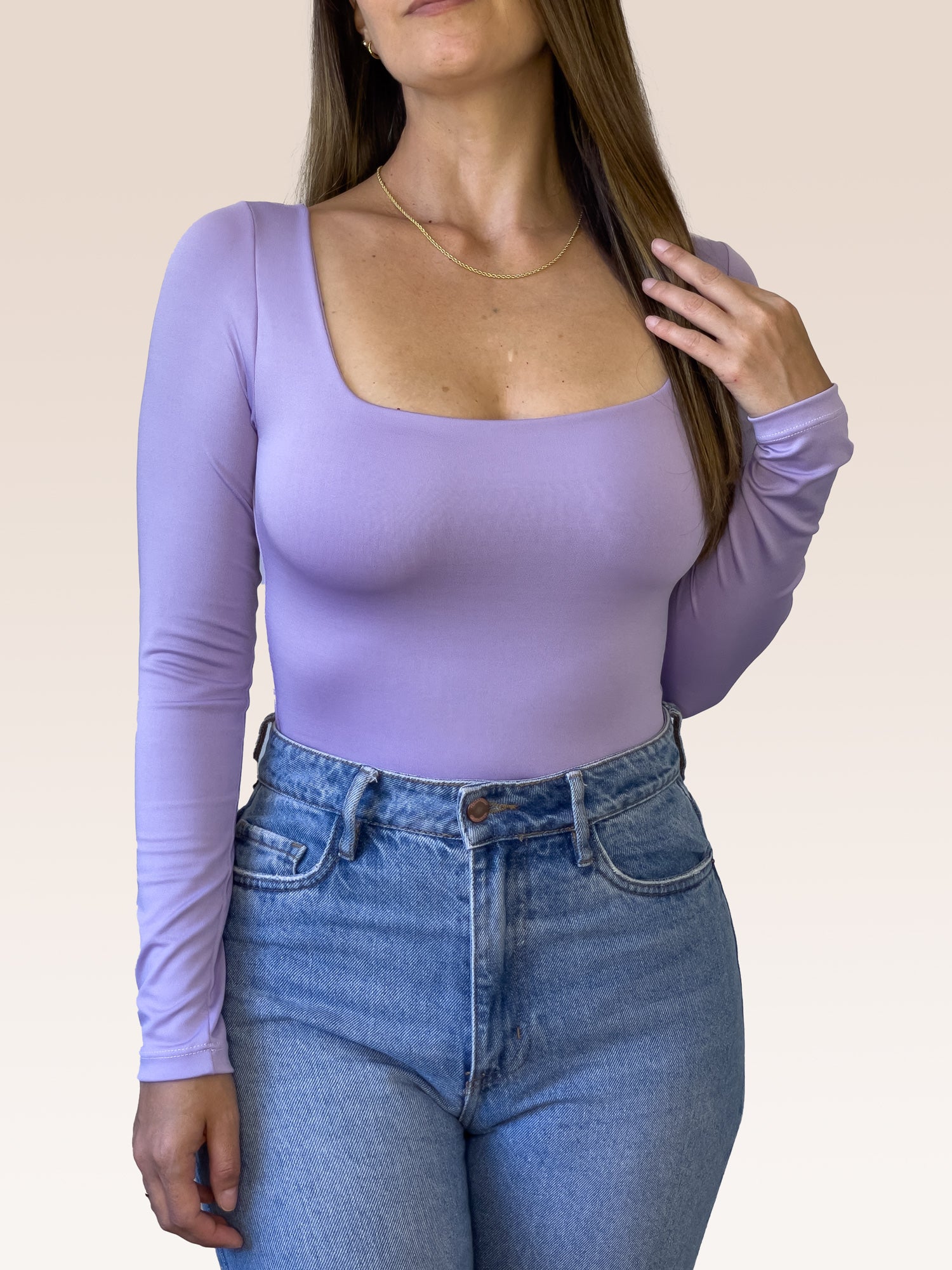 Body Manga Larga Escote Cuadrado LILA , Frente
