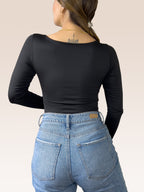Body Manga Larga Escote Cuadrado NEGRO , Espalda