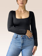 Body Manga Larga Escote Cuadrado NEGRO , Frente
