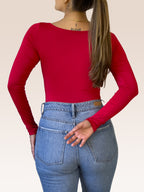 Body Manga Larga Escote Cuadrado ROJO , Espalda