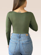 Body Manga Larga Escote Cuadrado VERDE MILITAR , Espalda