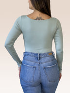 Body Manga Larga Escote Cuadrado VERDE PISTACHO , Espalda