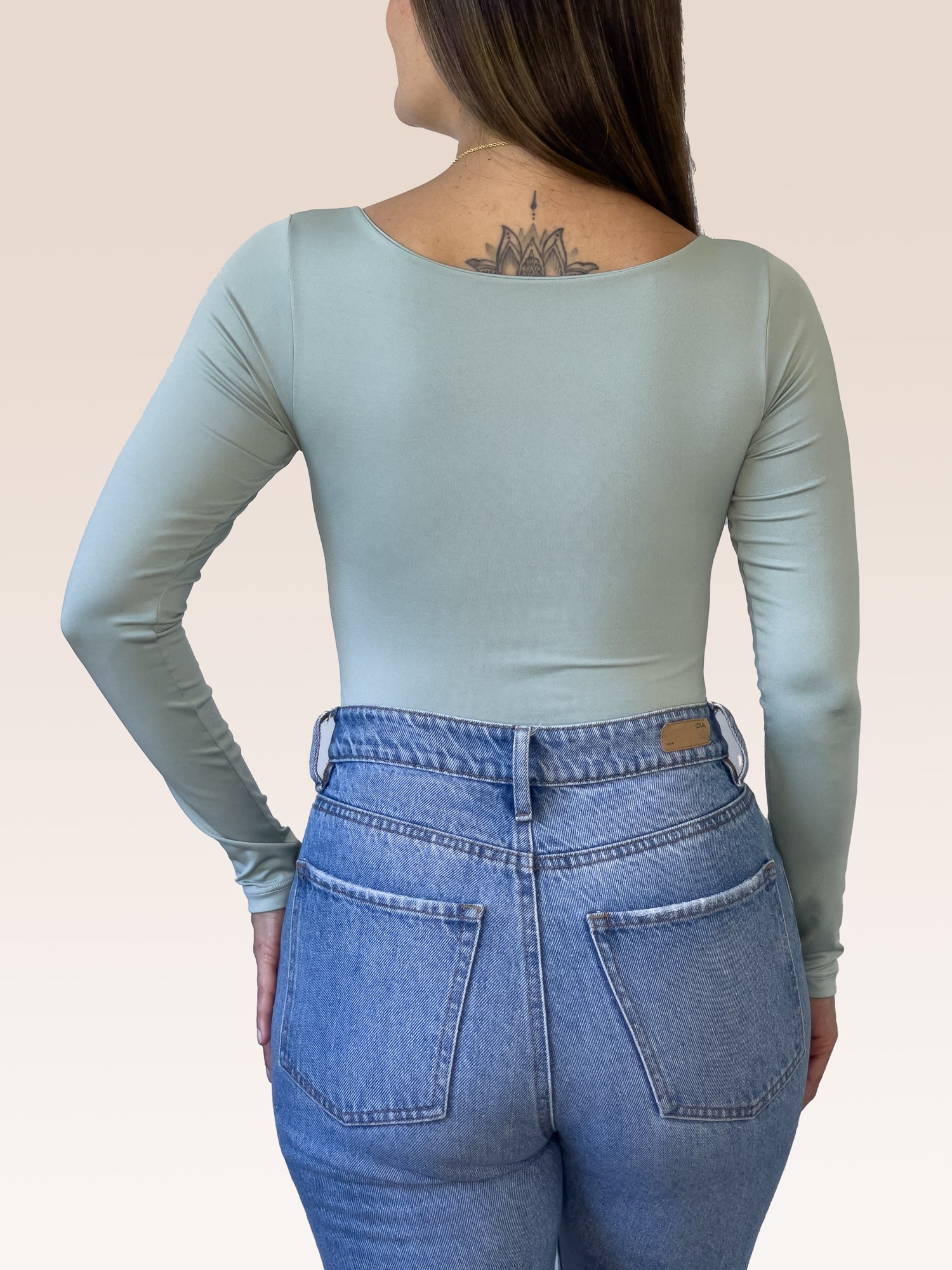 Body Manga Larga Escote Cuadrado VERDE PISTACHO , Espalda